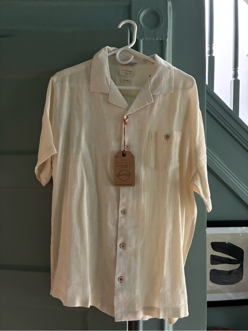 Weatherproof Cream Short Sleeve Camp Collar Button-Down Shirt